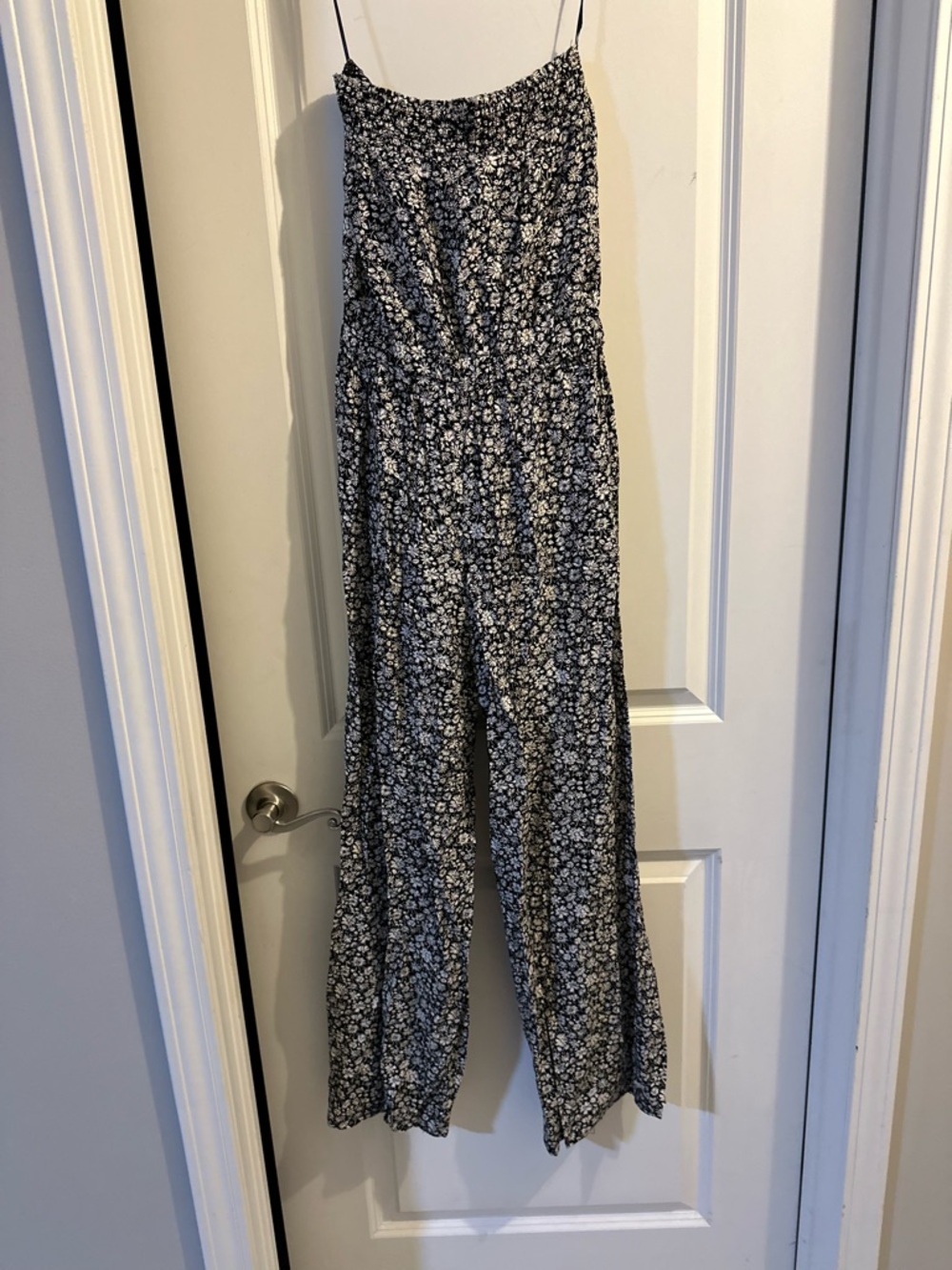 American Eagle Outfitters Black and White Floral Wide-Leg Jumpsuit